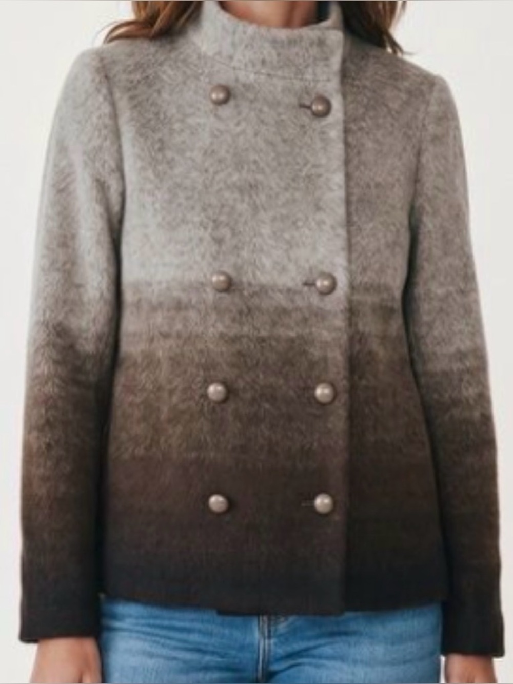 J. Crew Collection Wool Blend Ombre Horizons Cozy Double Breasted Peacoat Size 2